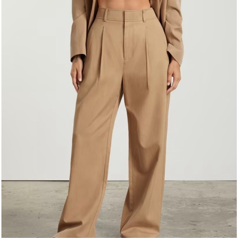 Everlane The Way-High Drape Wide Leg Pleated Khaki Trousers Size 8 Short